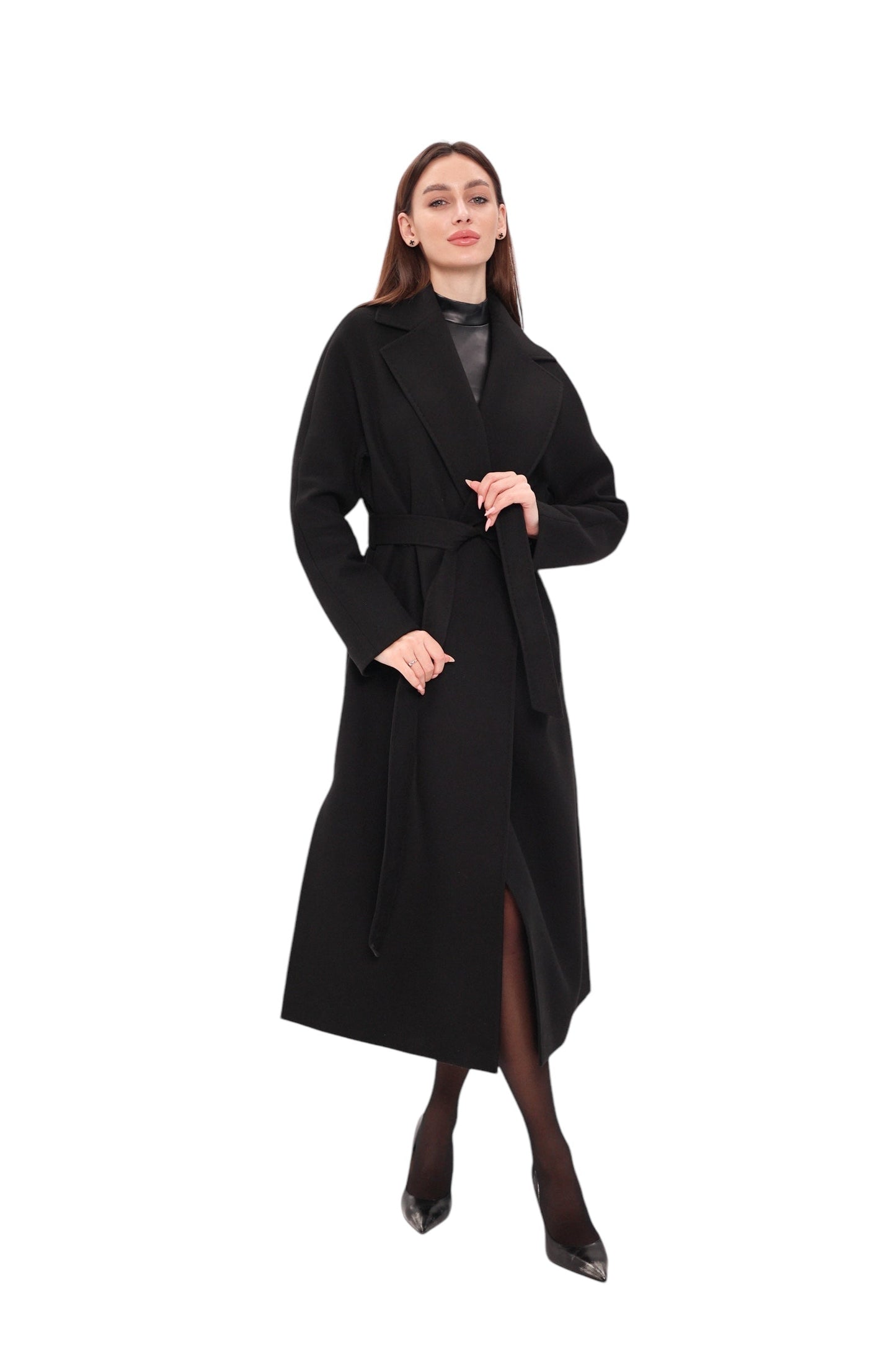 Cambridge Comfort Wraparound Wool Cashmere Coat Black