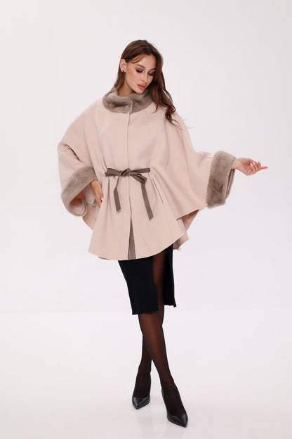 Genuine Mink Fur Double Face Wool Poncho