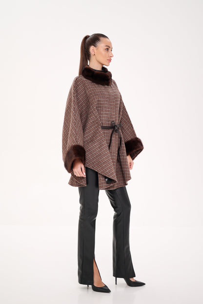 Scandinavian Mink Fur Double Face Wool Poncho