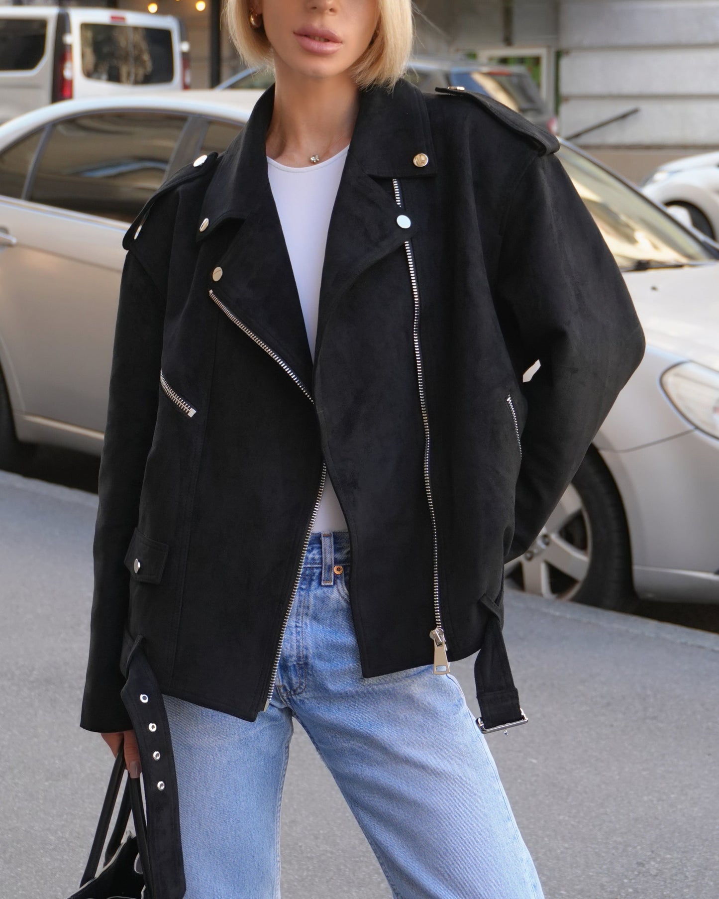 Dakota Eco Suede Aviator Jacket in Black