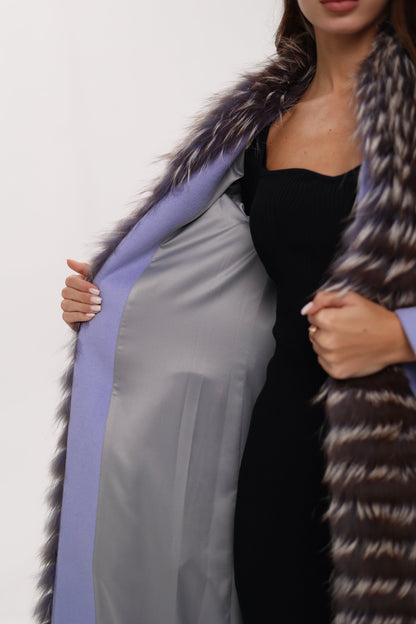 Silver Fox Virgin Wool Wrap Coat in Lavender
