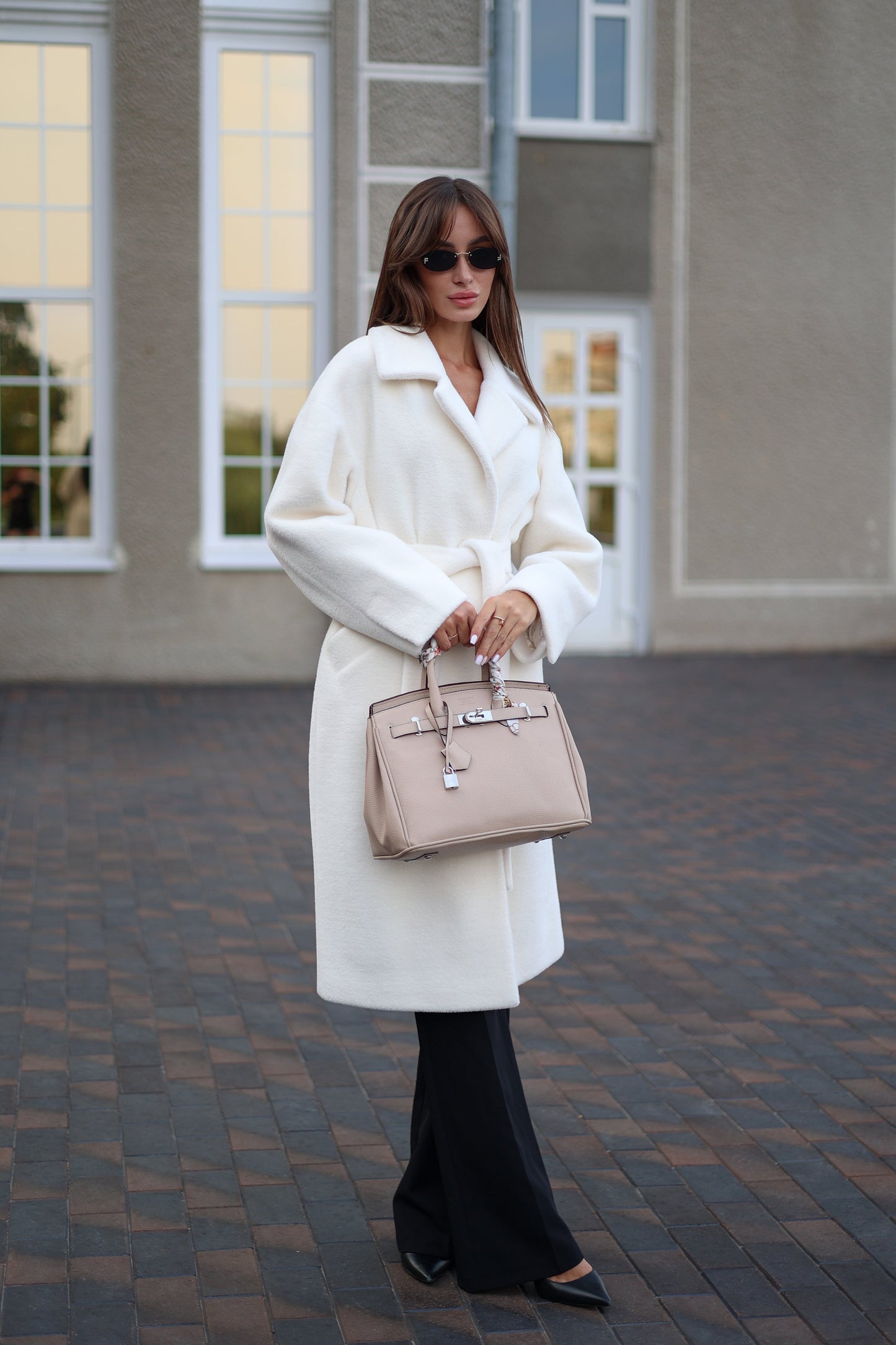 Eco Fur Wool Blend Coat White