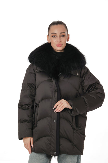 Genuine Silver Fox Fur Down Fill Parka