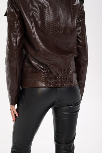 Mink Fur Embossed Leather Jacket