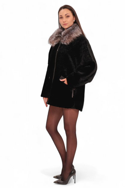 Palermo Astrakhan Silver Fox Trim Coat