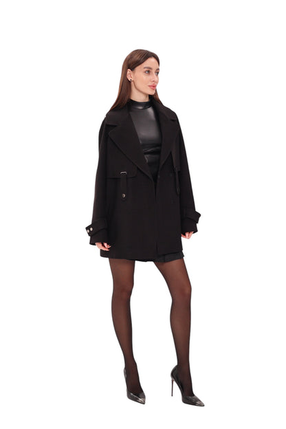 Karina Midi Cashmere Wool Blend Coat In Black