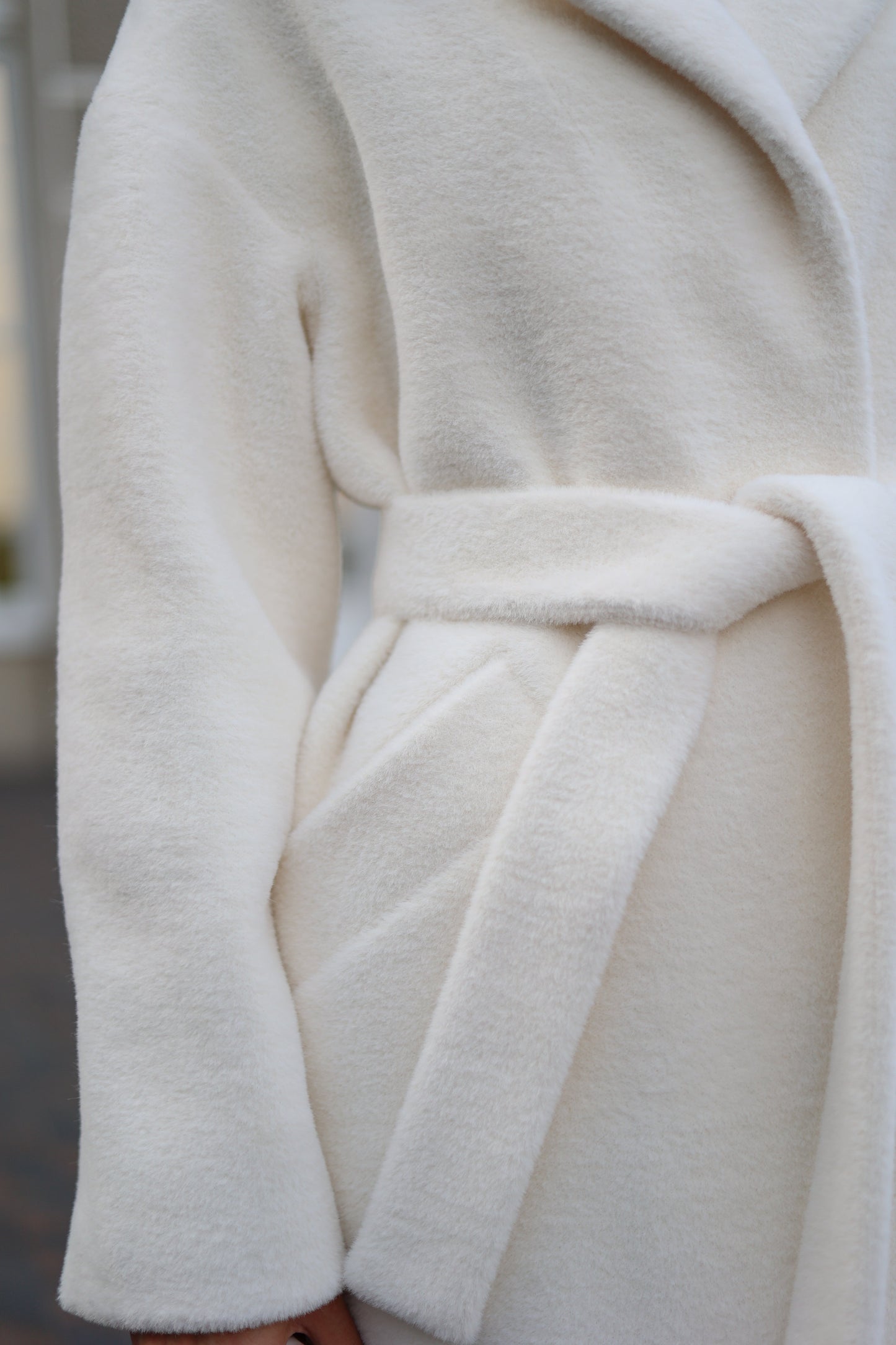 Eco Fur Wool Blend Coat White