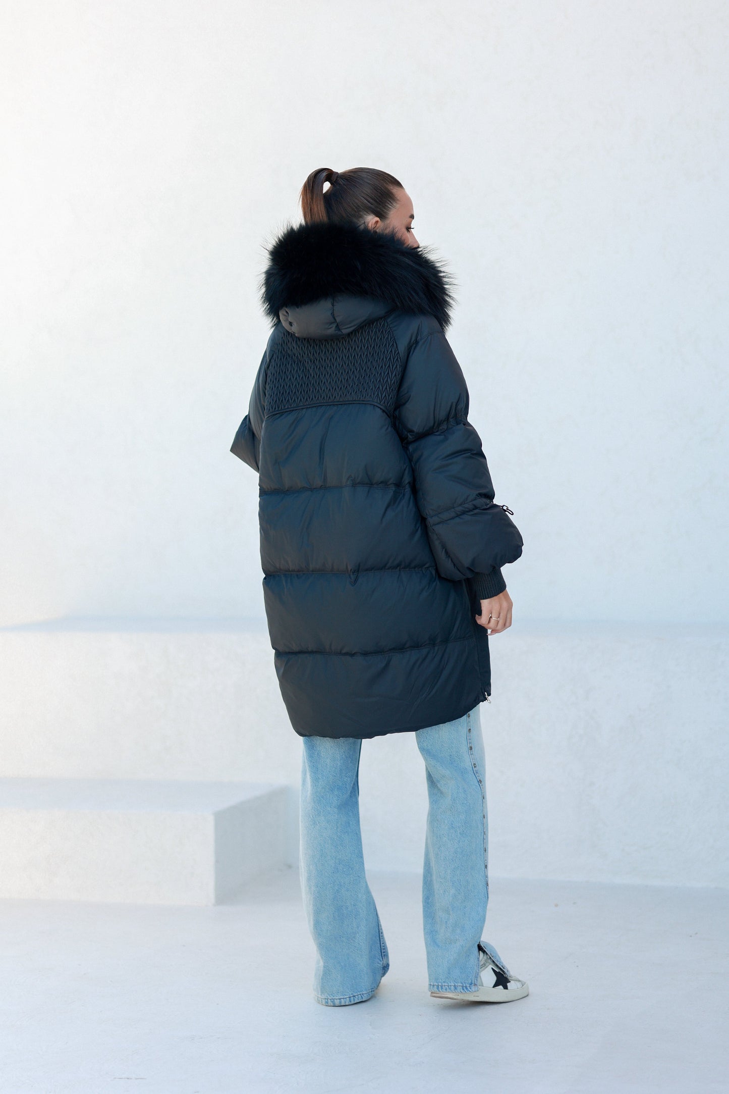 Celeste Fur Trim Down Fill Coat Black Coat
