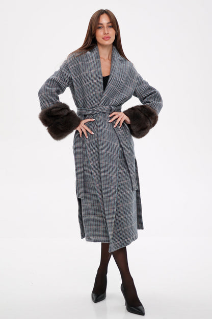 Polar Fox Fur Virgin Wool Wrap Coat