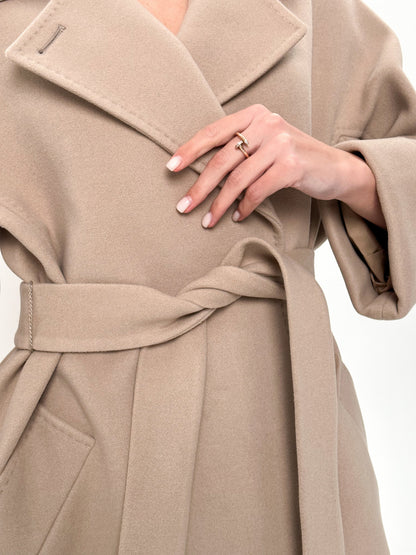 Monique Tailored Cashmere Wool Blend Coat in Nude