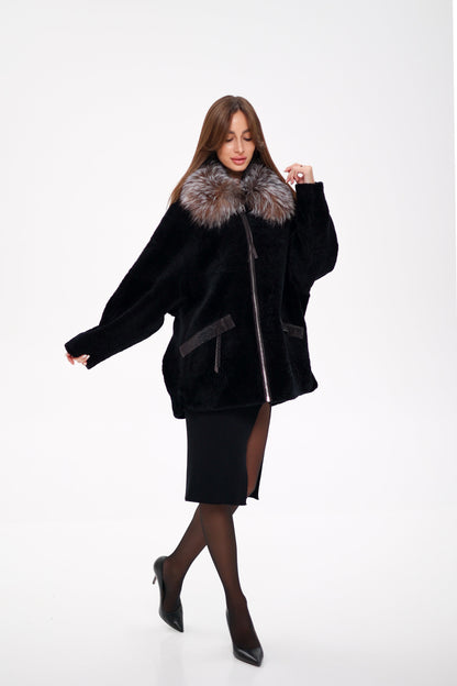 Palermo Astrakhan Silver Fox Trim Coat