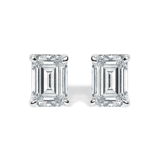 14K White Gold Lab-Grown Emerald-Cut Diamond Solitaire Stud Earrings