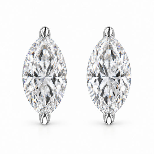 14K White Gold Lab-Grown Marquise Diamond Stud Earrings