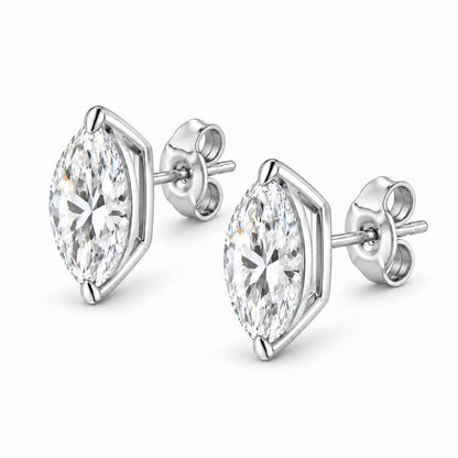 14K White Gold 1/4 Cttw Lab Grown Marquise Diamond Solitaire Stud Earrings