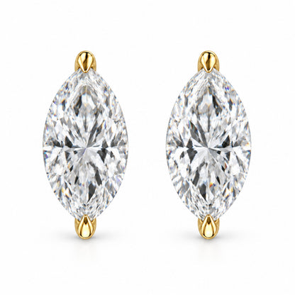 14K White Gold 1/4 Cttw Lab Grown Marquise Diamond Solitaire Stud Earrings