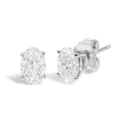 14K White Gold 1.00 Cttw Lab Grown Oval Solitaire Diamond Stud Earrings