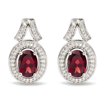 .925 Sterling Silver Garnet and 1/5 Cttw Diamond Drop Earring
