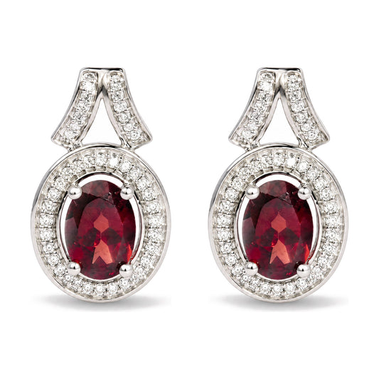 Sterling Silver Garnet and Diamond Drop Earrings