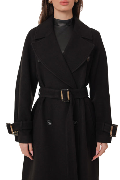 Madeline Cashmere Wool Blend Overcoat in Black