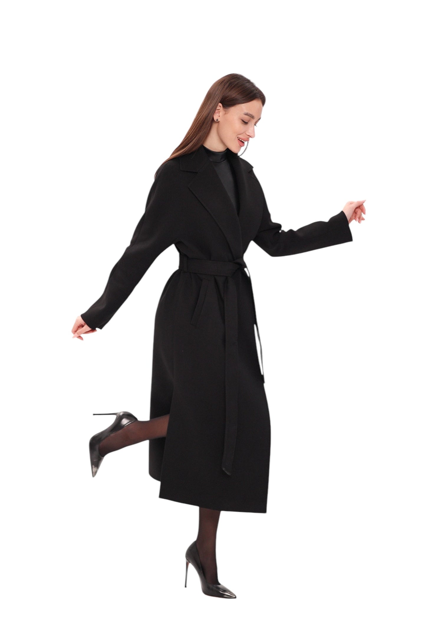 Cambridge Comfort Wraparound Wool Cashmere Coat Black