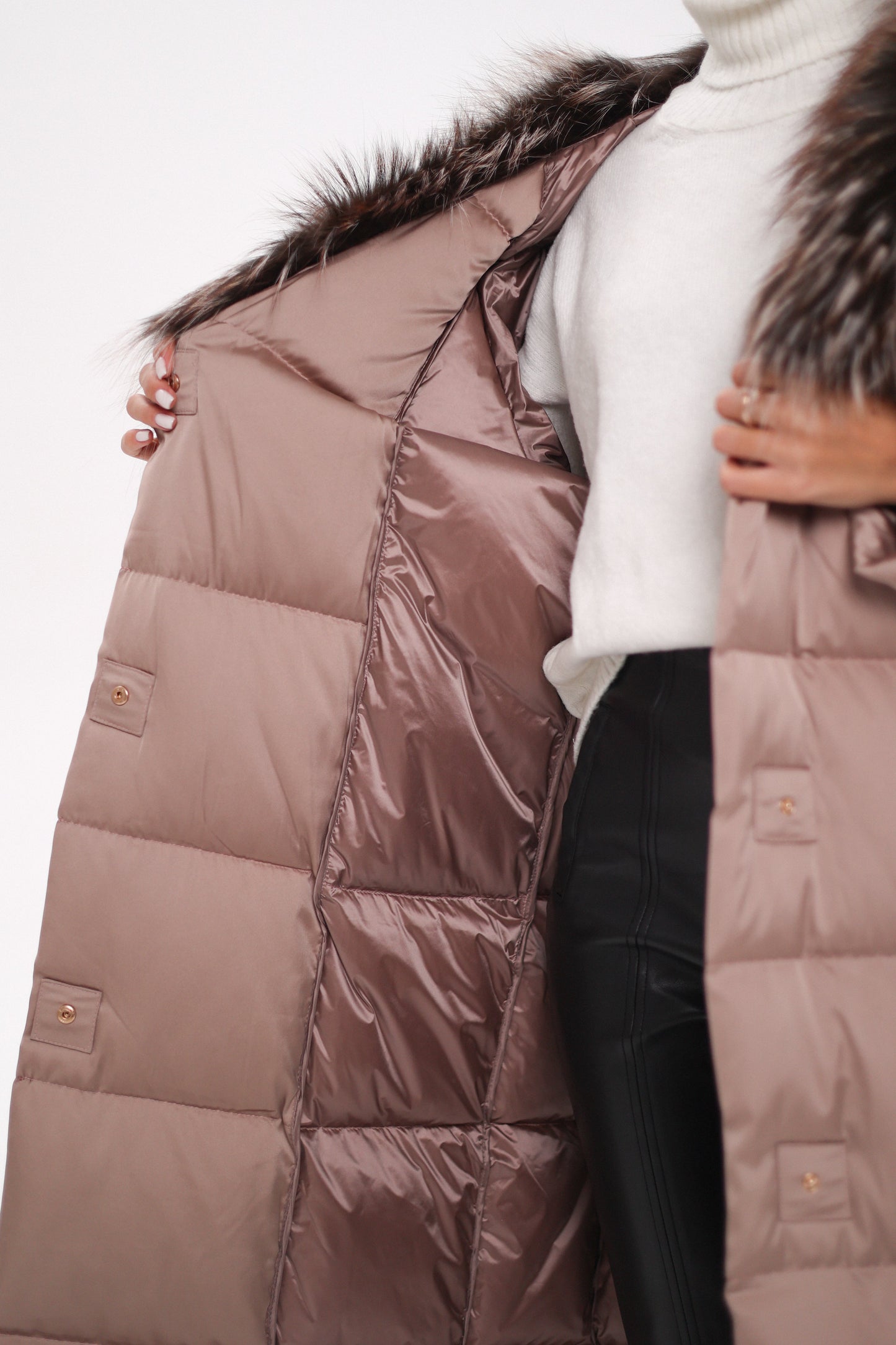 Rei Silver Fox Hood Down Coat Blush