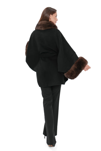 Genuine Polar Fox Fur Double Face Wool Poncho