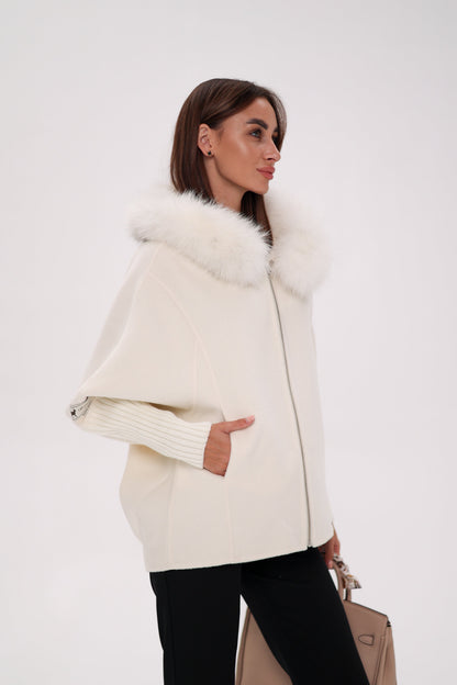Saga®Furs Hooded Polar Fox Wool Alpaca Coat
