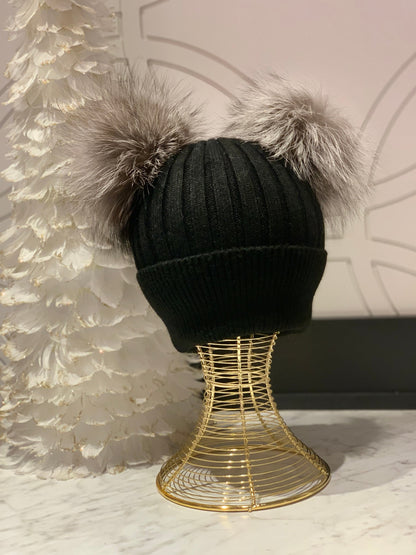 Two Fur Poms Hat Adult | Kids