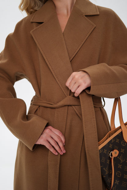 Cambridge Comfort Wraparound Wool Cashmere Coat Dark Camel