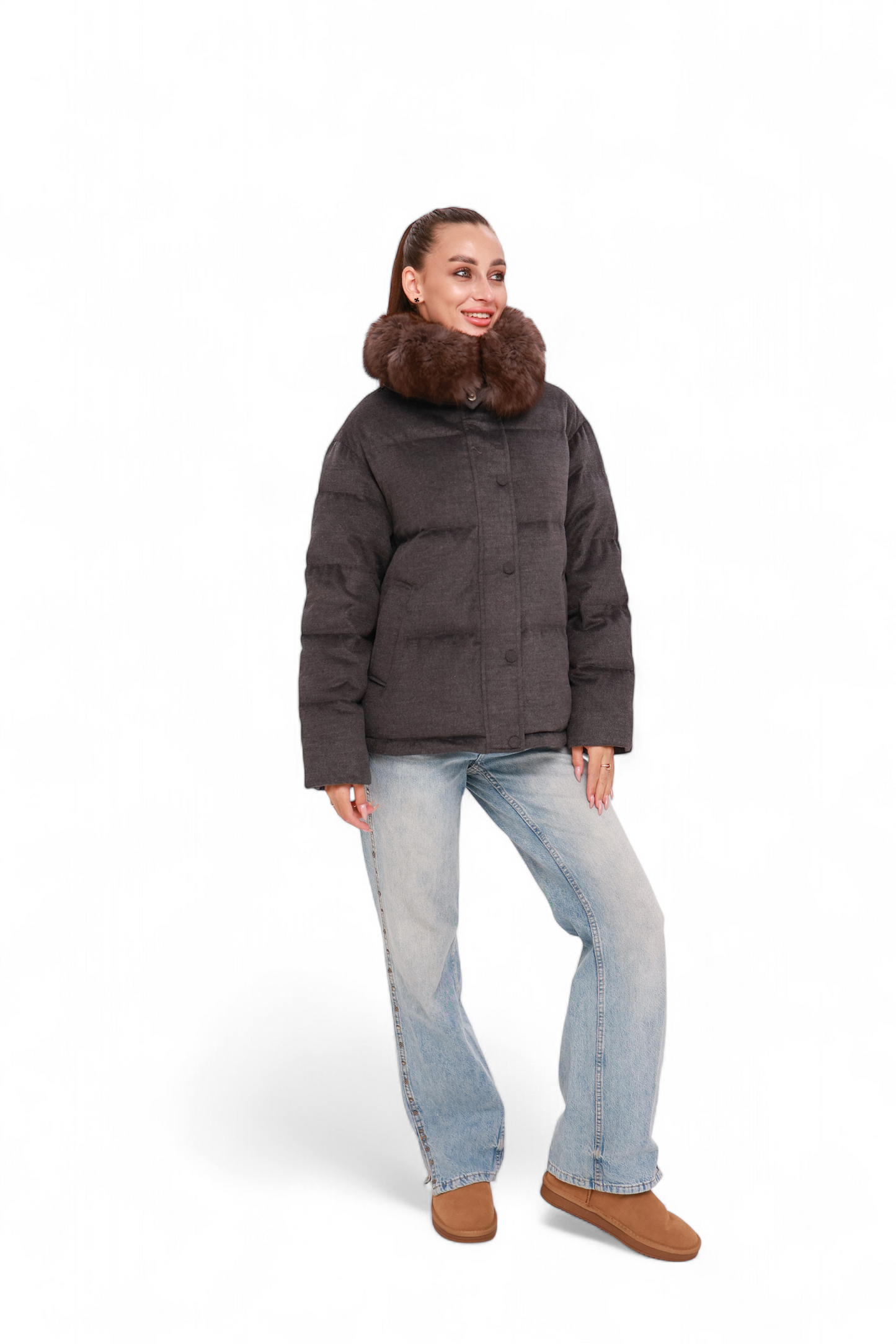 Elisa Polar Fox Fur Cashmere Effect Down Coat