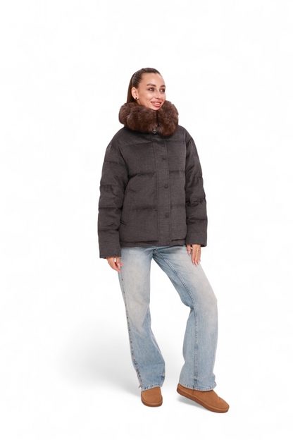 Elisa Polar Fox Fur Cashmere Effect Down Coat