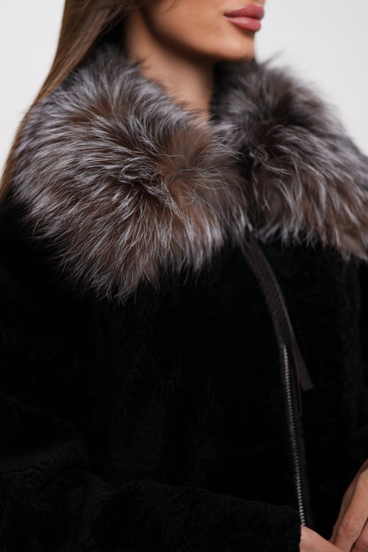 Palermo Astrakhan Silver Fox Trim Coat