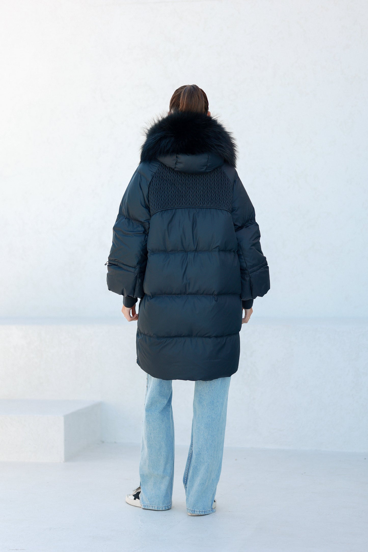 Celeste Fur Trim Down Fill Coat Black Coat