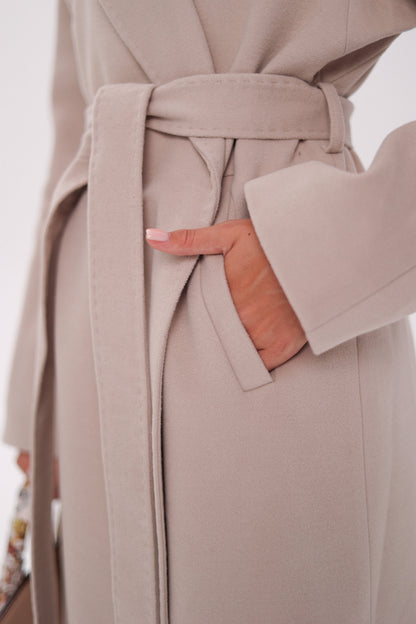 Cambridge Comfort Wraparound Wool Cashmere Coat Nude