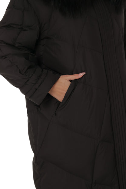 Genuine Silver Fox Fur Trim Down Coat