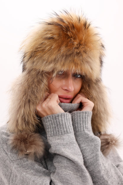 Genuine Racoon Fur Genuine Leather Hat
