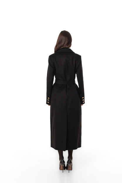 Vivian Tailored Cashmere Wool Coat in Black