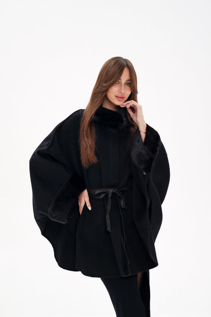 Scandinavian Mink Fur Double Face Wool Poncho