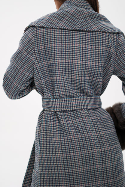Polar Fox Fur Virgin Wool Wrap Coat