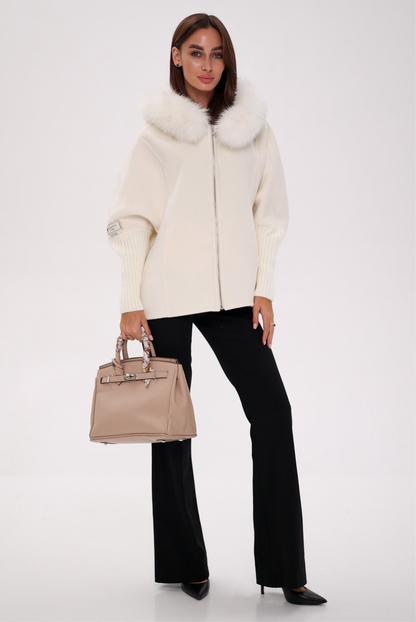 Saga®Furs Hooded Polar Fox Wool Alpaca Coat