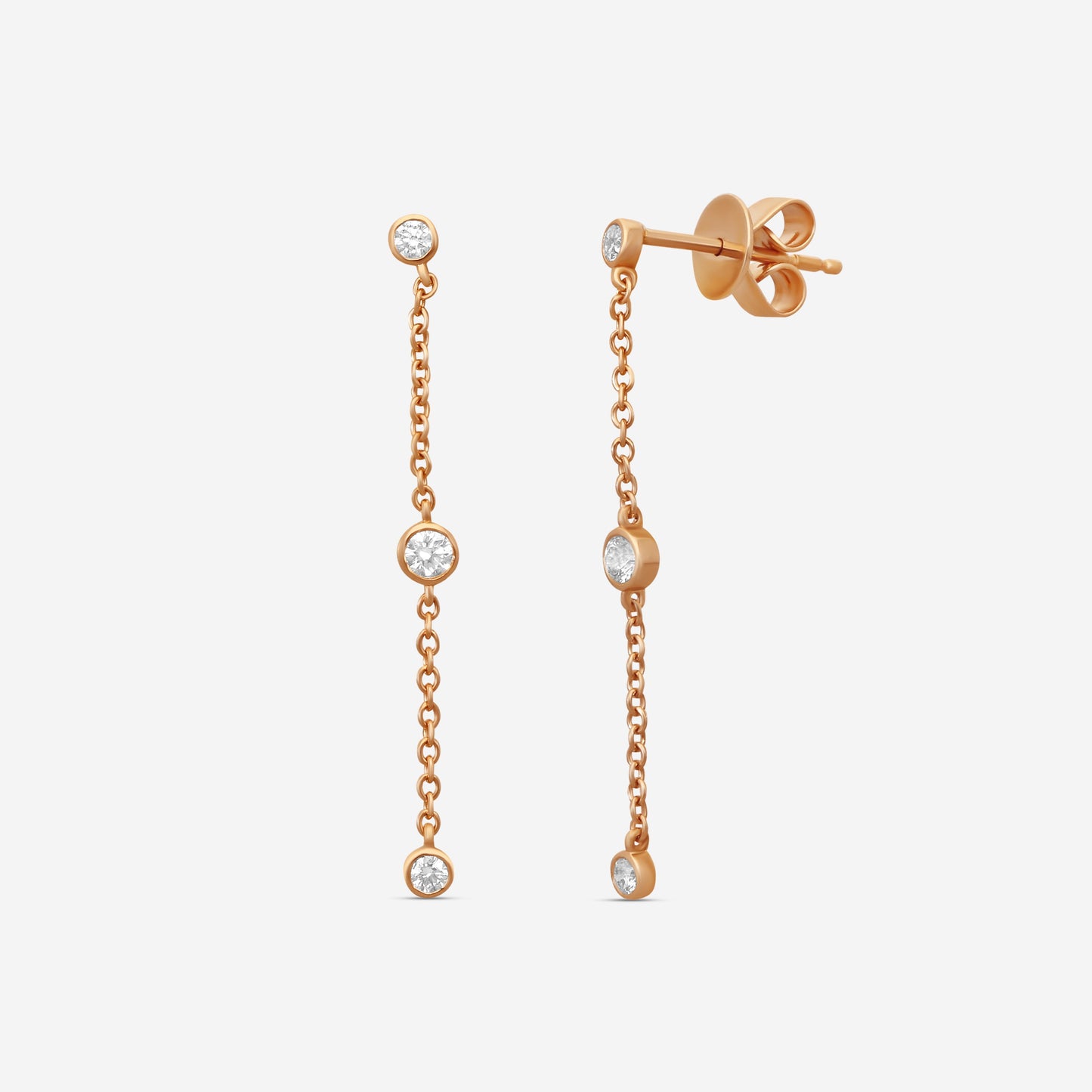 MEMOIRE - 18K RG Cascade Drop Earrings  (Approx.1.6gr./ DIA: .23ct.twd.) - FEZY103-RG
SIZE / Drop:35mm