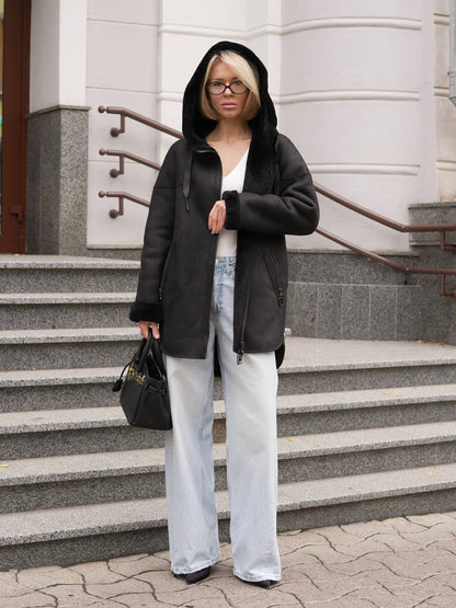 ⇆ Reversible Faux Shearling Hooded Coat