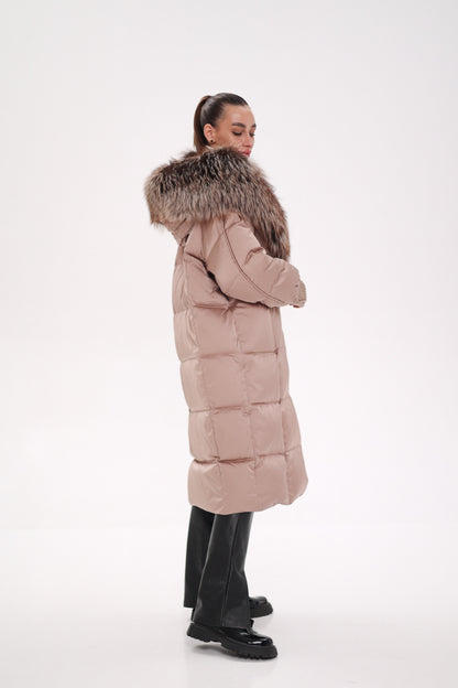 Rei Silver Fox Hood Down Coat Blush