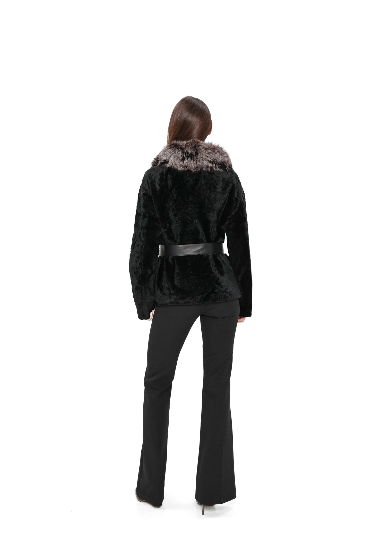 Bari Genuine Astrakhan Silver Fox Trim Coat