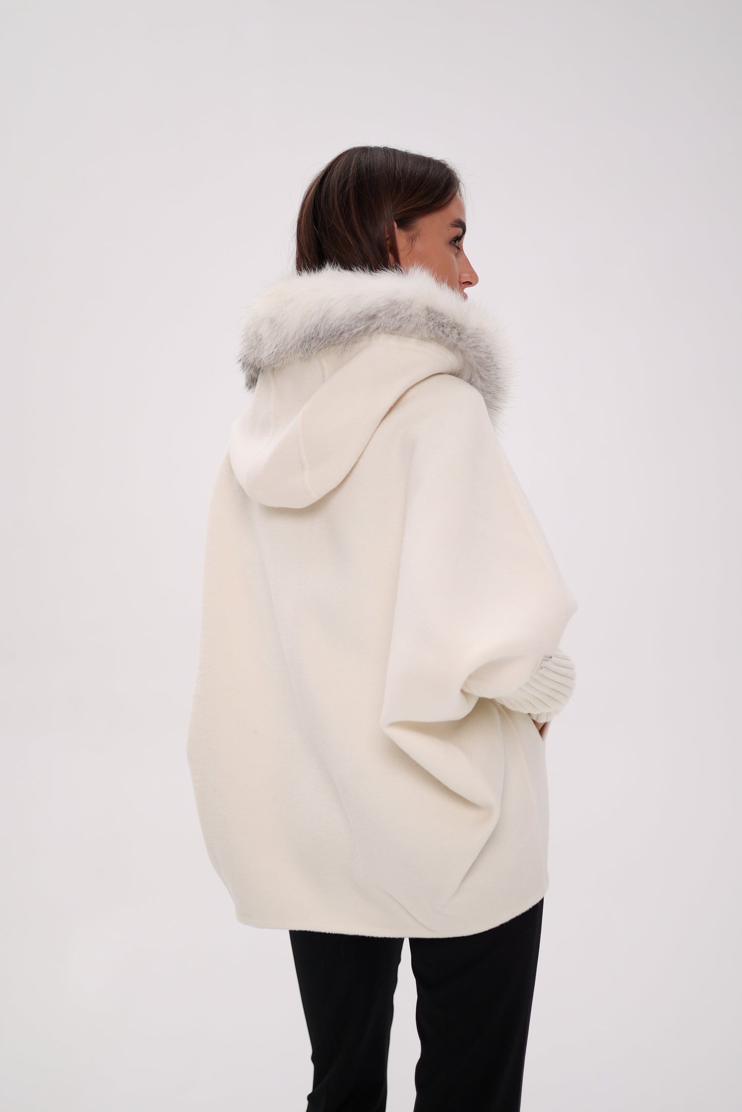 Saga®Furs Hooded Polar Fox Wool Alpaca Coat