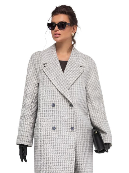Double-Breasted Wool Alpaka Blend Houndstooth Coat