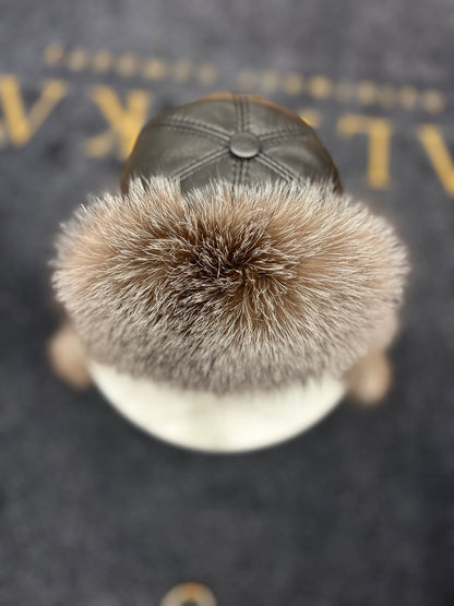 Genuine Silver Fox Fur Genuine Leather Hat