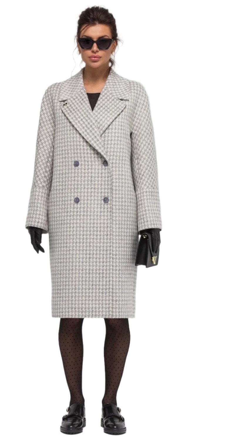 Double-Breasted Wool Alpaka Blend Houndstooth Coat