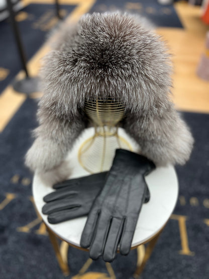 Genuine Silver Fox Fur Genuine Leather Hat