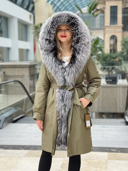 Silver Fox Fur Trim Rabbit Fur Insulated Parka